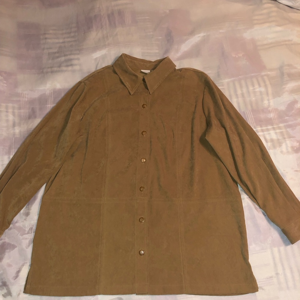Classic Women’s Button-Front mock Suede look button down shirt Jacket